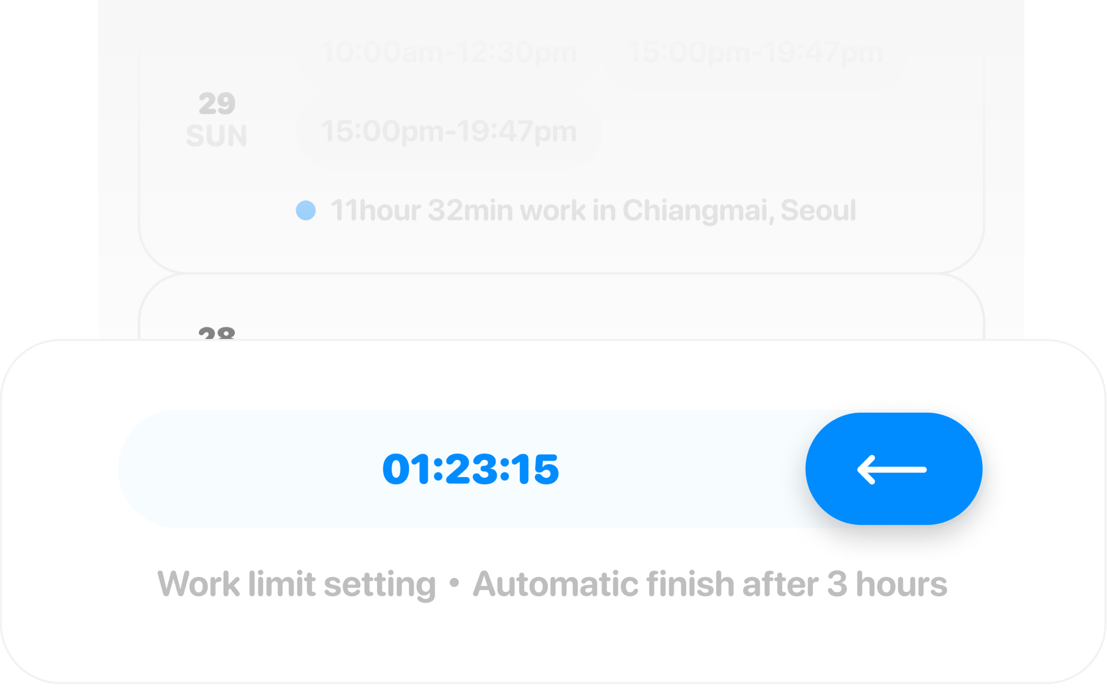 Work Timer Start Screen - Swipe to easily record work hours